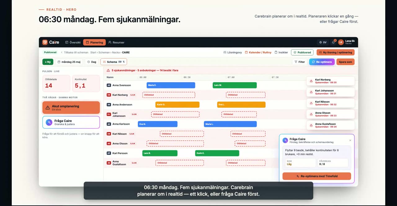 Caire – planeringstavlan optimerar om i realtid när dagen ändras