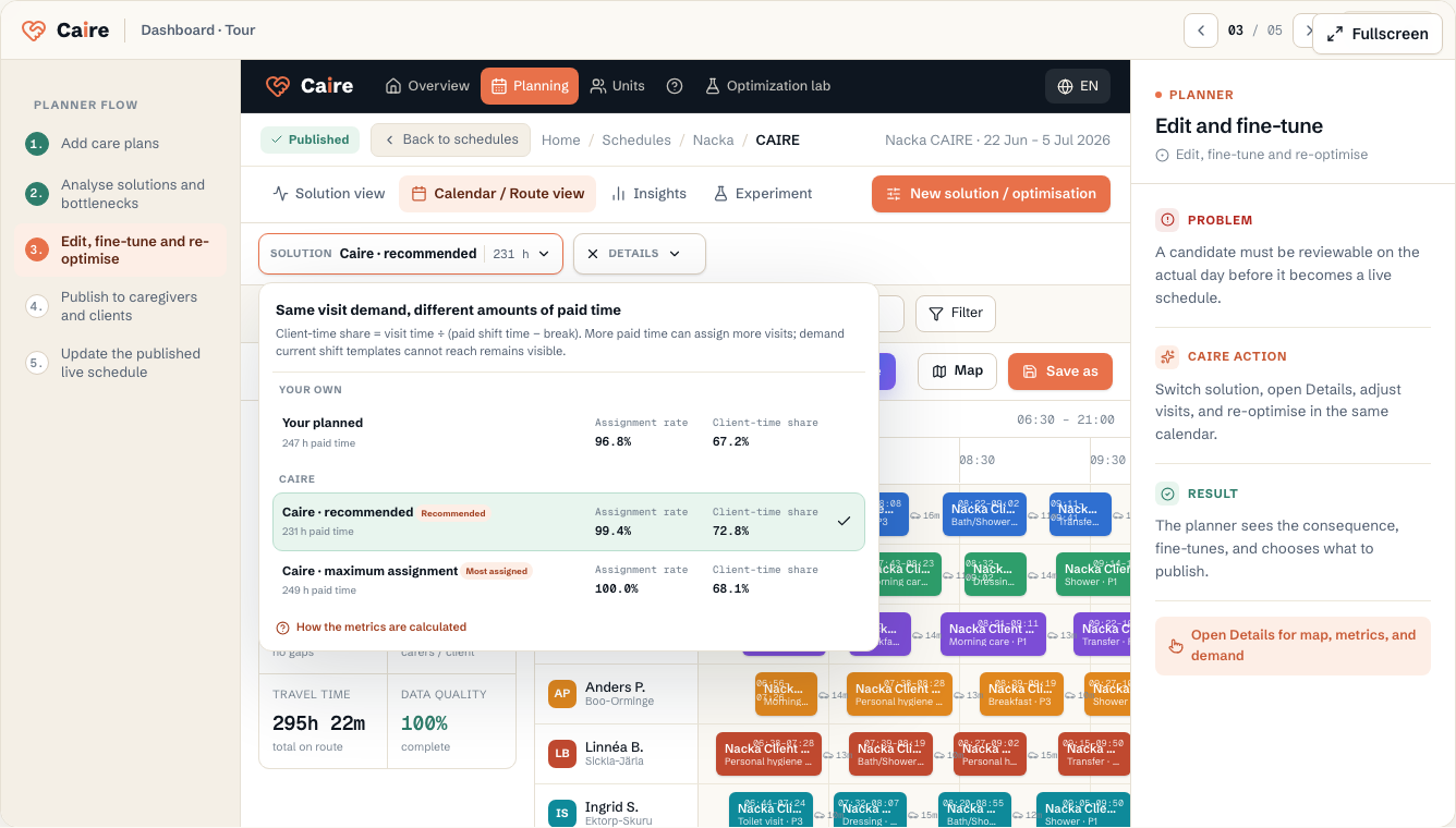 Synthetic calendar where the planner switches solution without losing the date or view.