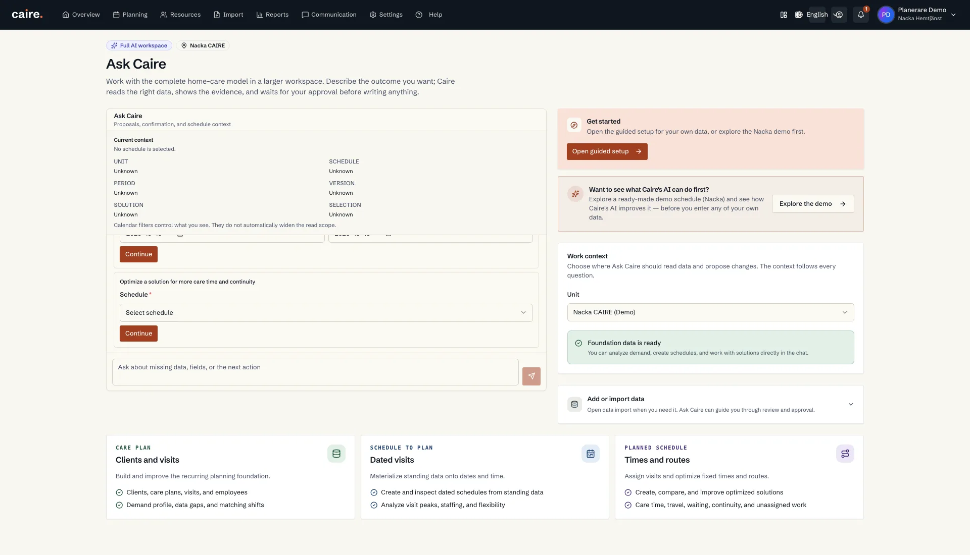 Current planning foundation and service-area context in Ask Caire