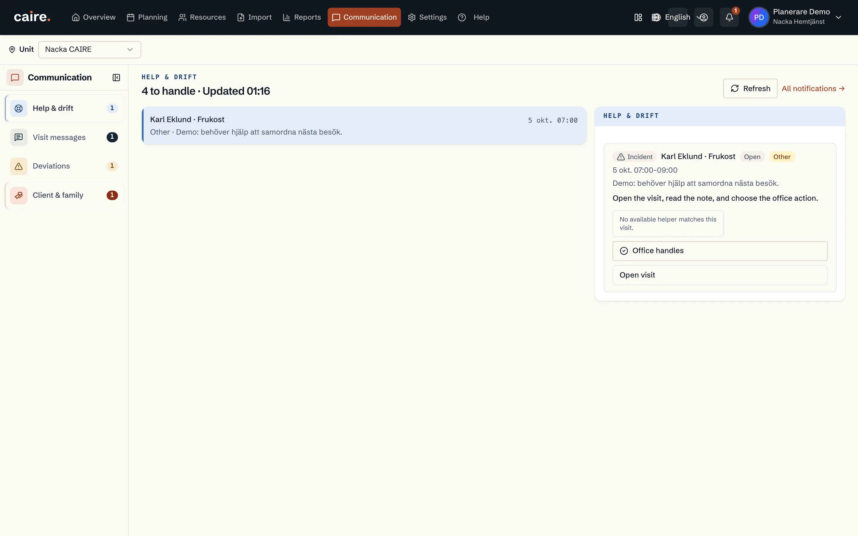 Help and operations