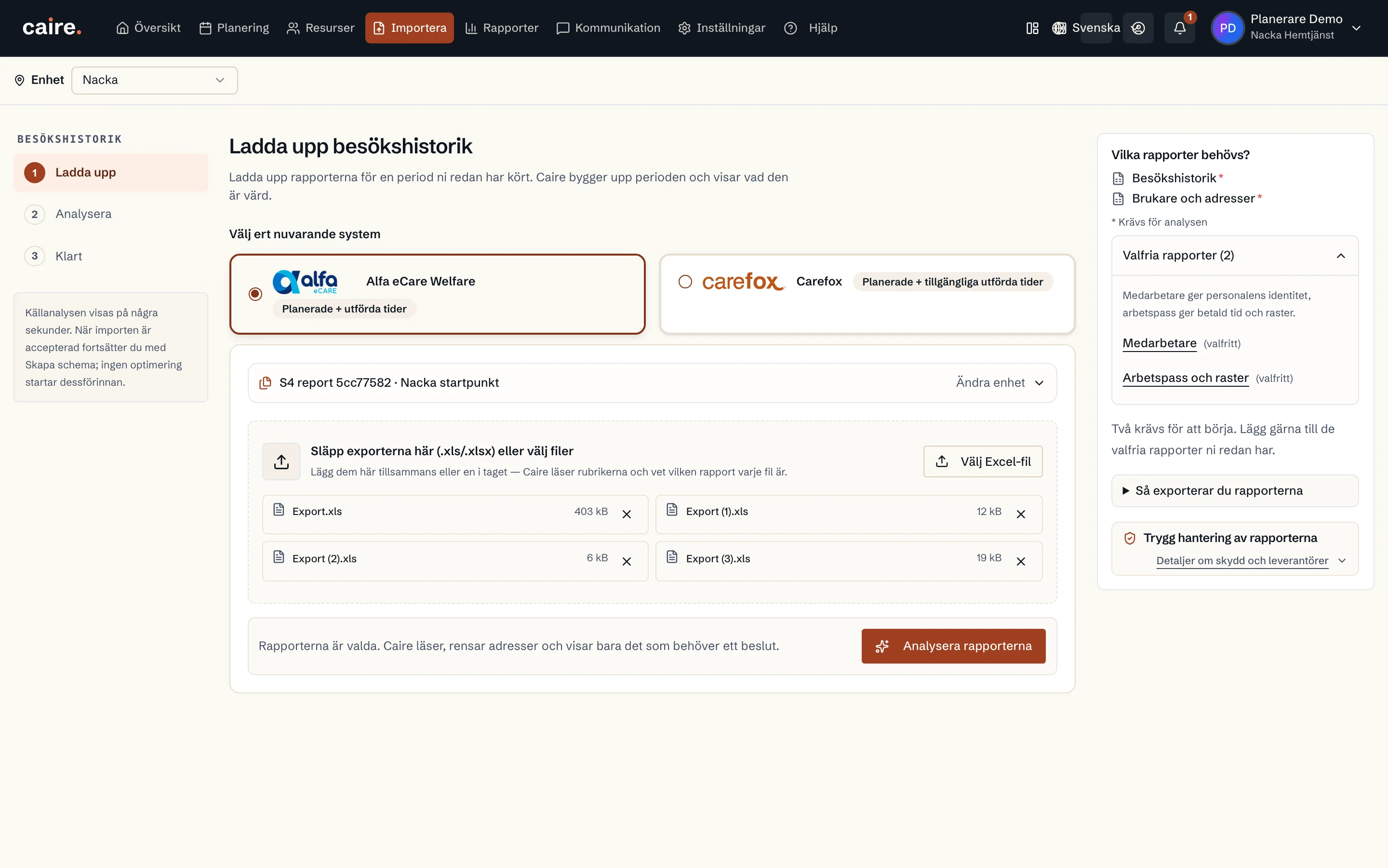 Syntetiska rapportfiler redo för analys