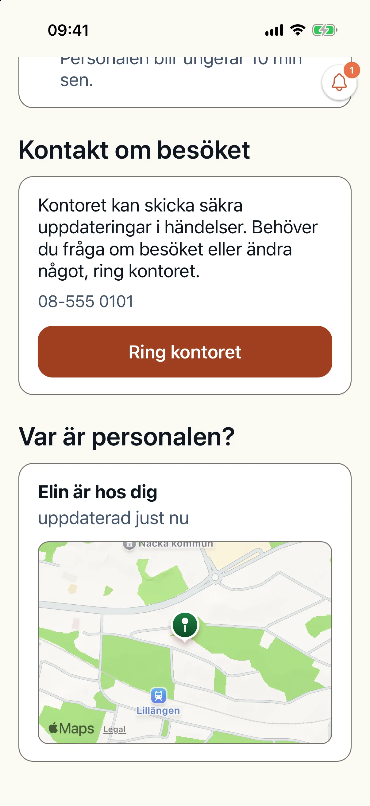 Kortet som visar var personalen är under ett pågående besök