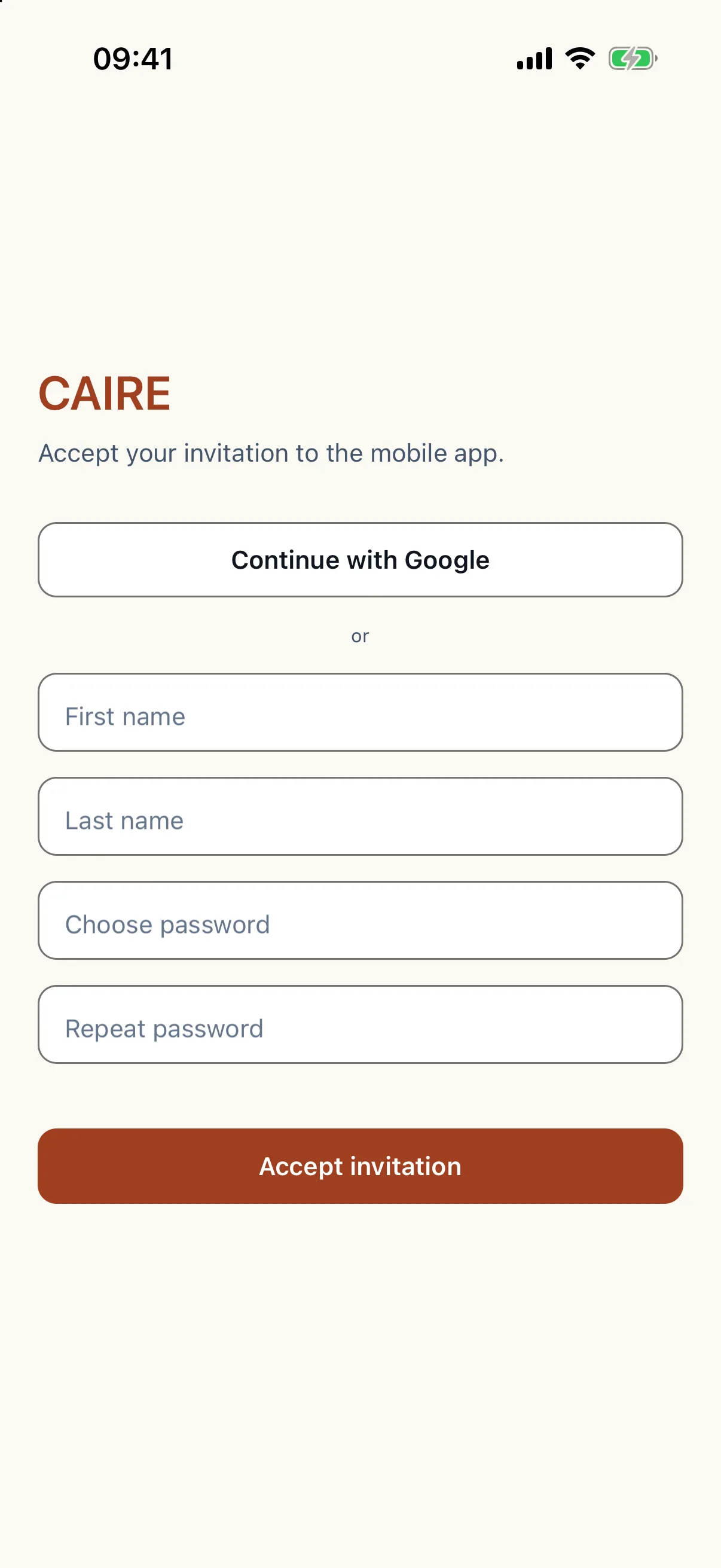 The app accepting an invitation from the office
