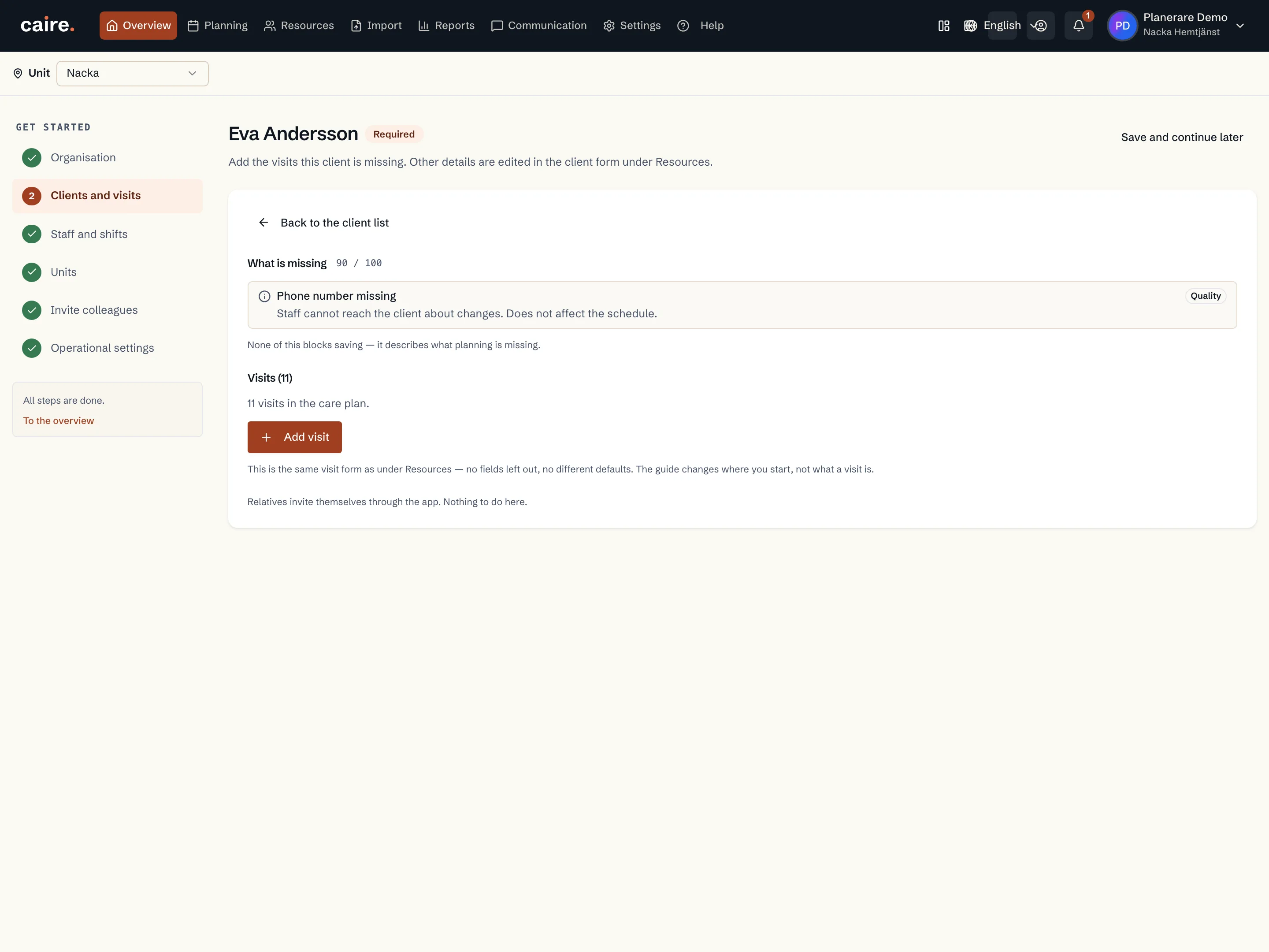 Client data quality in the setup guide