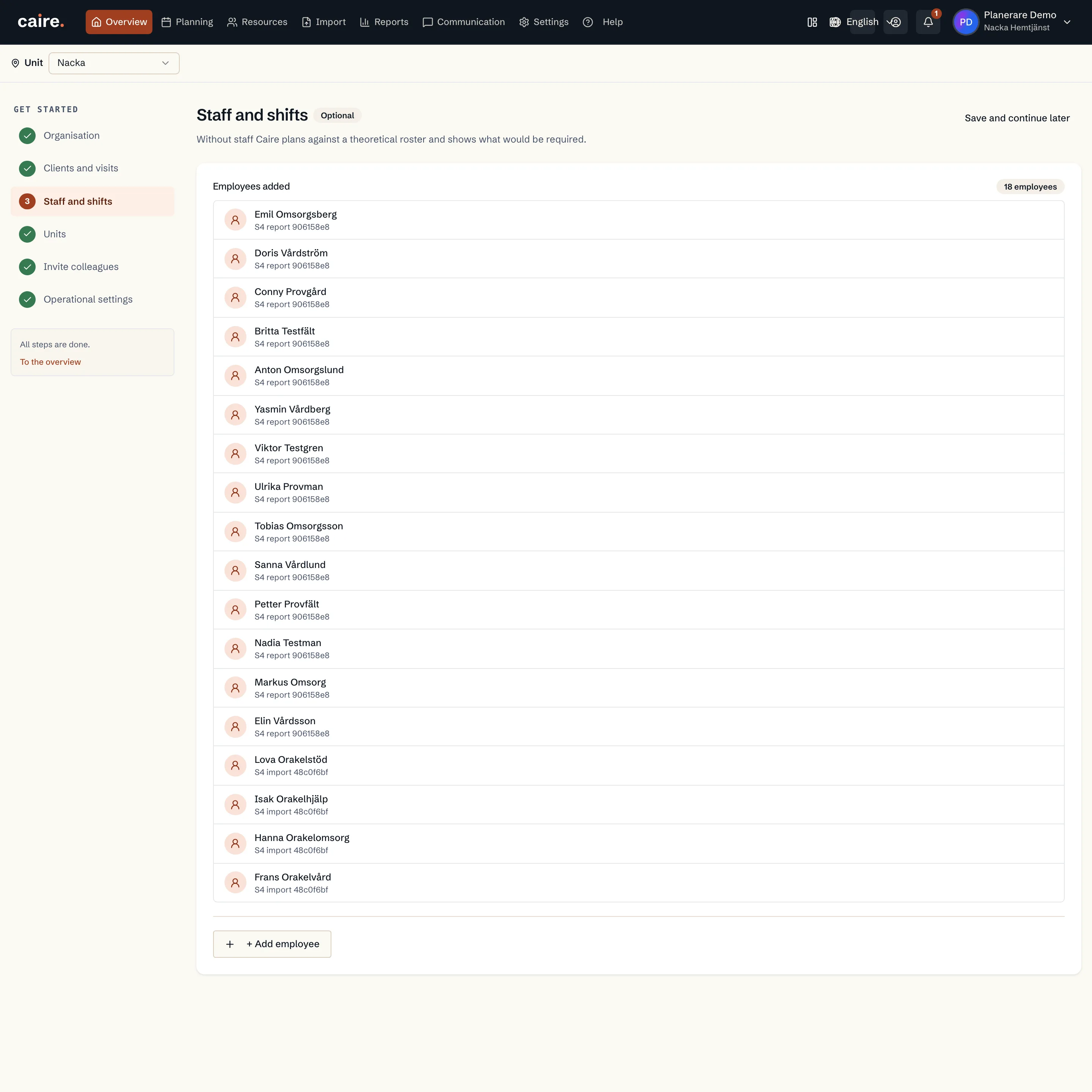 Employees in the setup guide