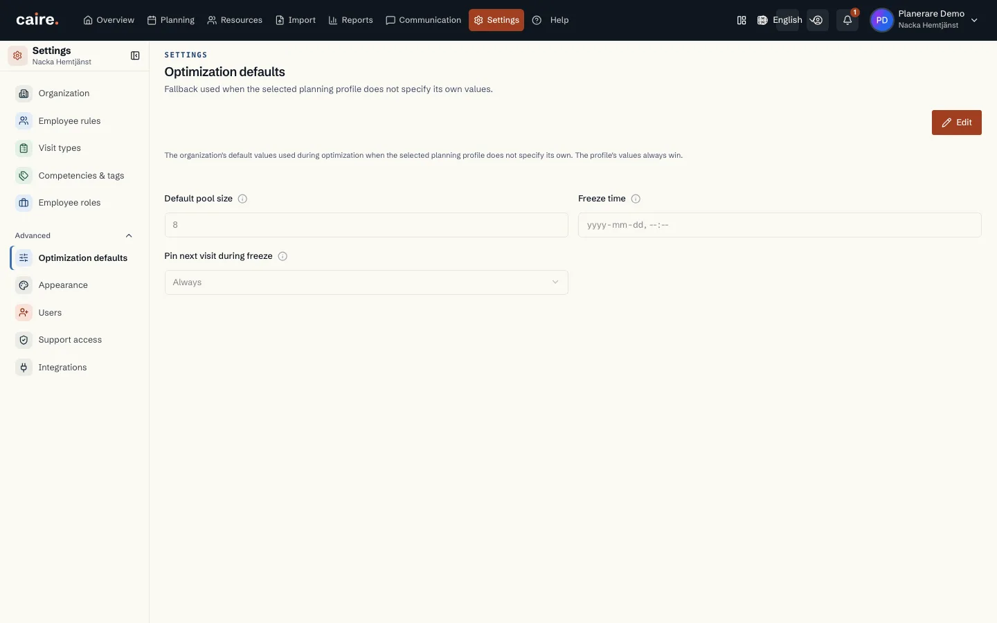 Planning profiles
