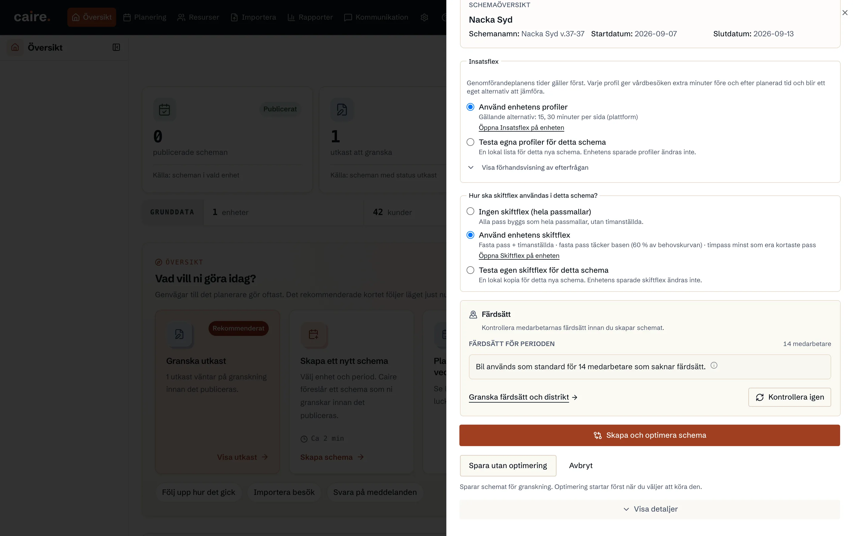 Dialogen Nytt schema med enhet, period och inställningar