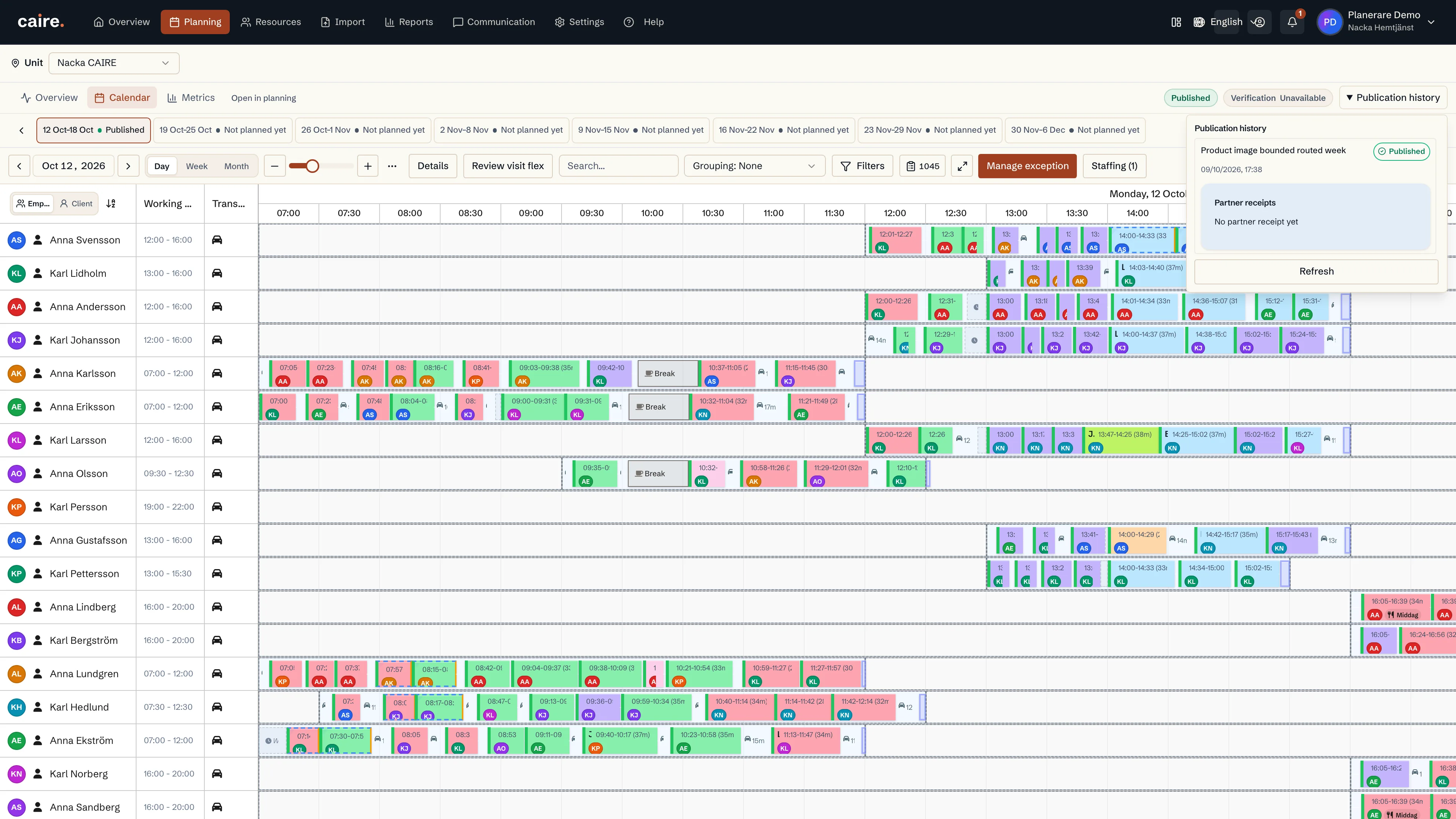 Expanded publication history with the current receipt and timestamp