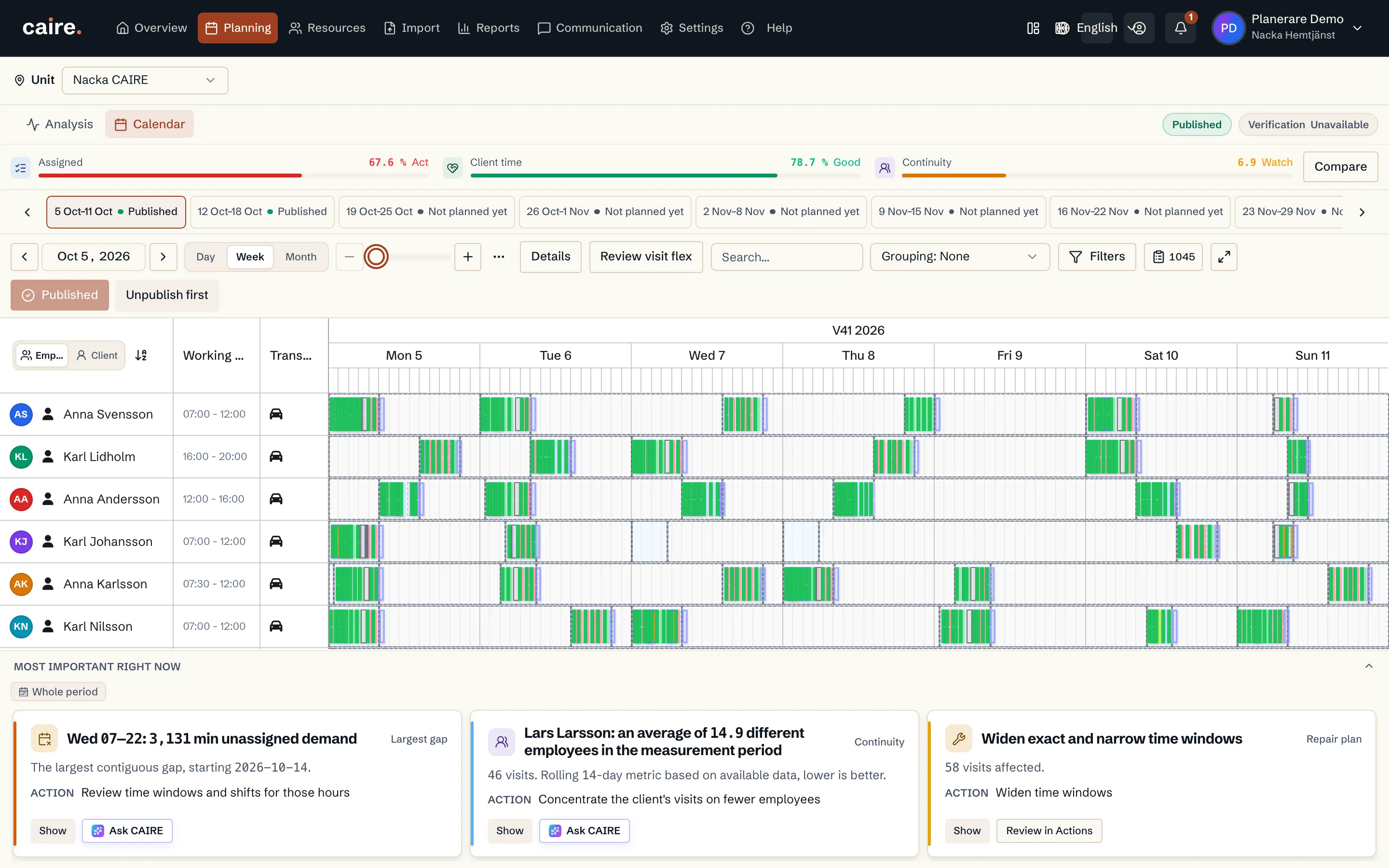 Calendar view of employees’ visits