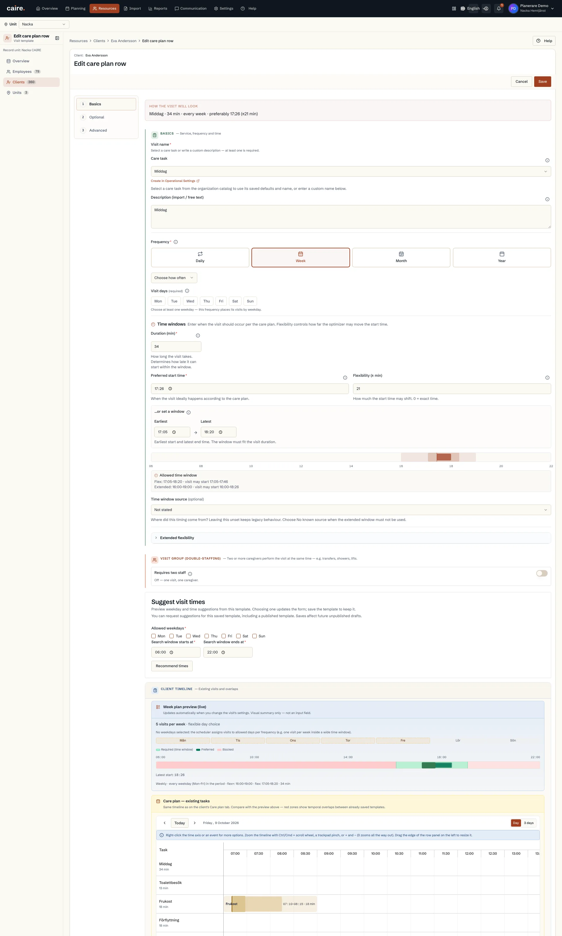 Existing double-staffing setting on a visit template