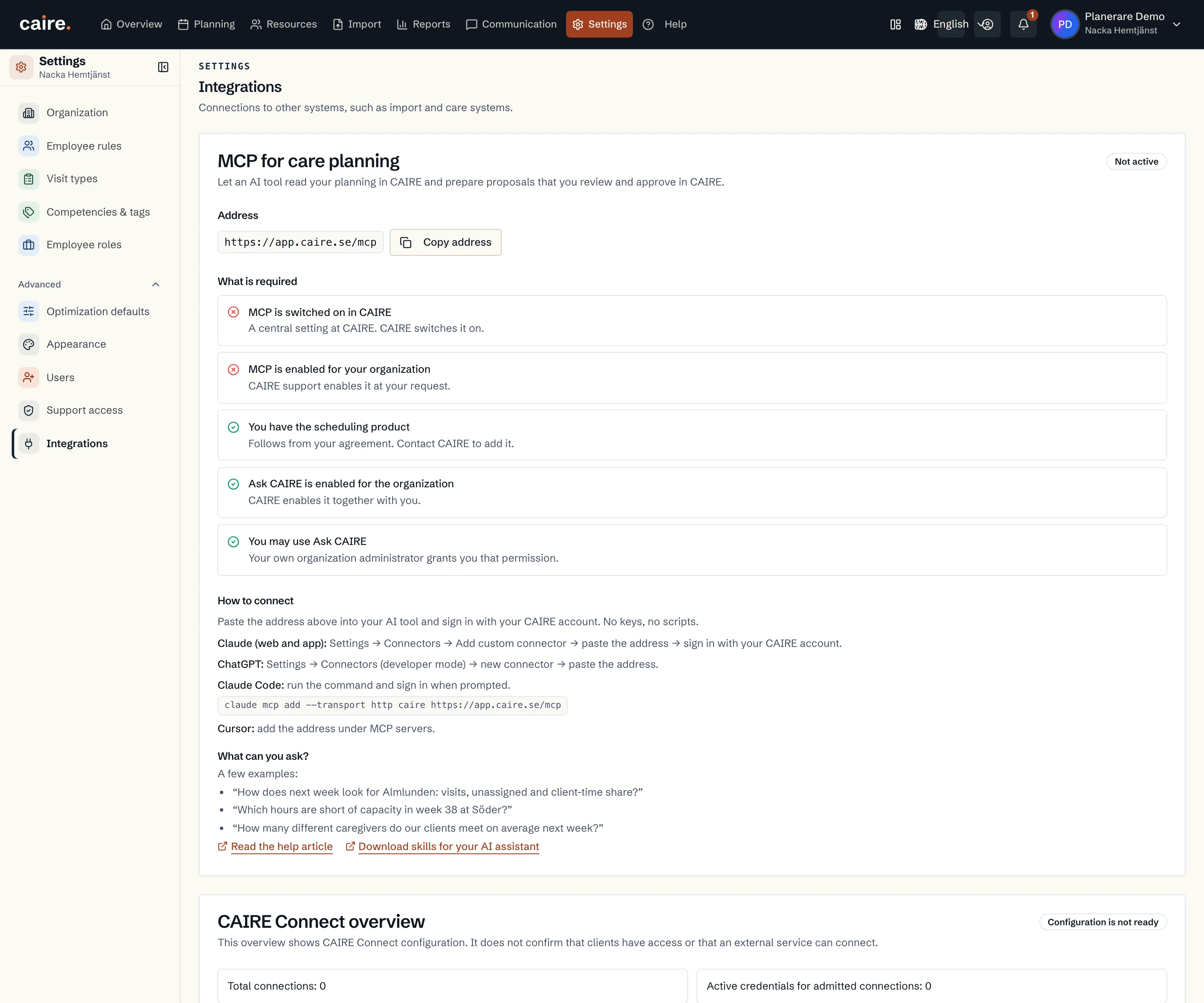 Connect an AI client to CAIRE