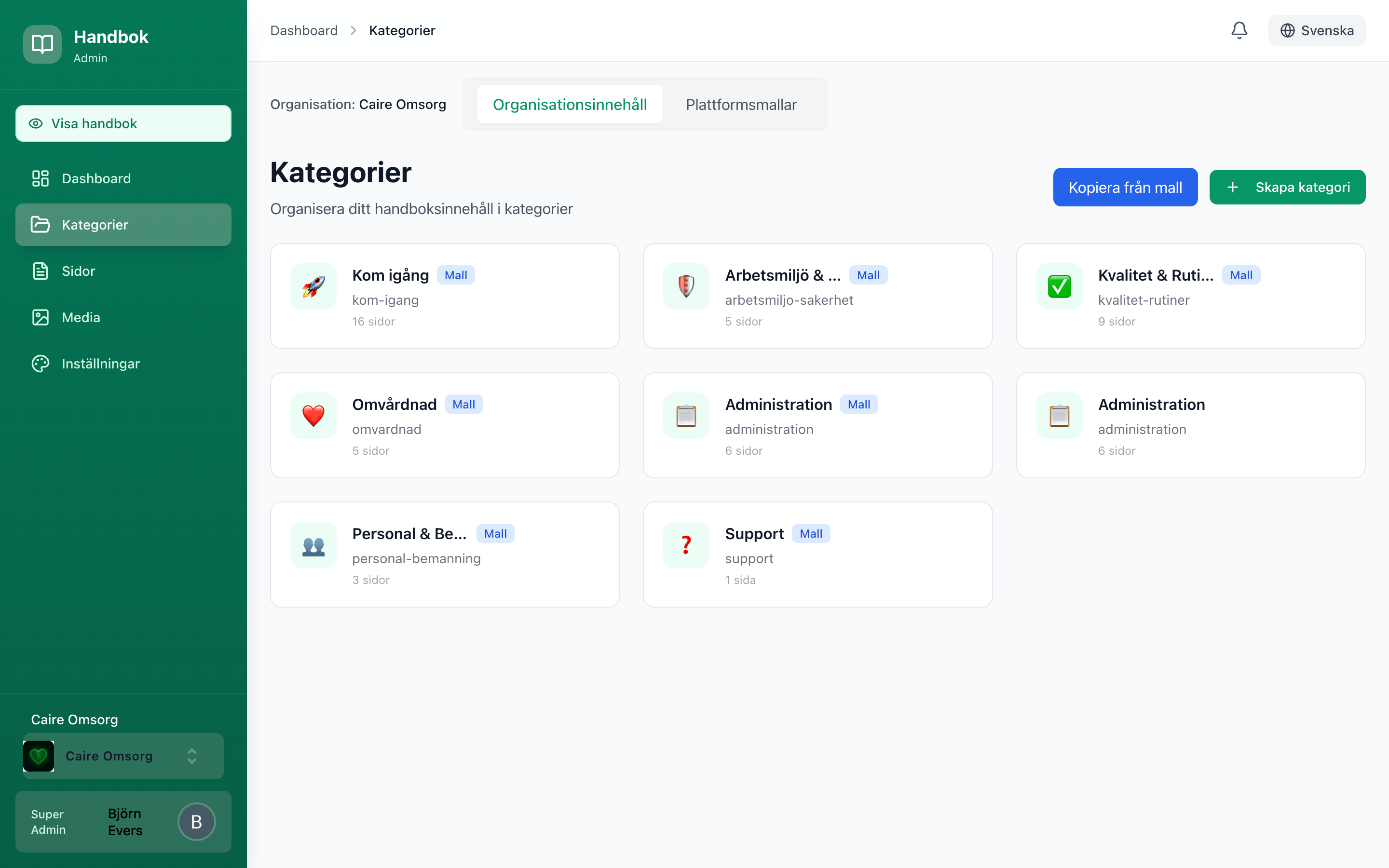 Admin kategorihantering med dra och släpp
